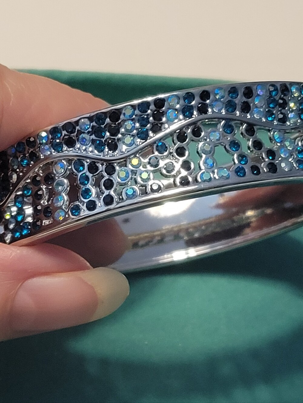 Blue Crystal Accent Silver Hinge  Bracelet